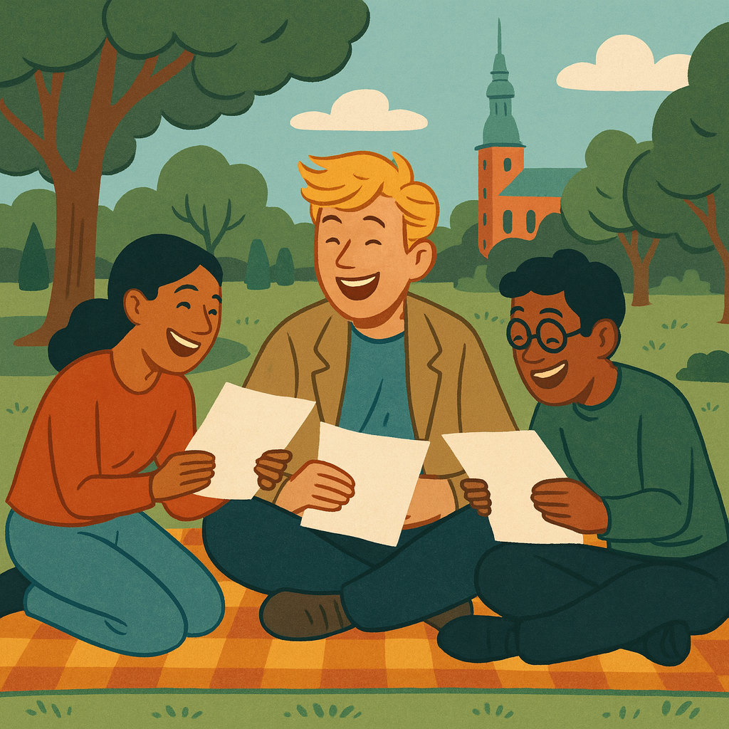 Den Frie Prøvebank - happy young man sharing knowledge in Kongens Have